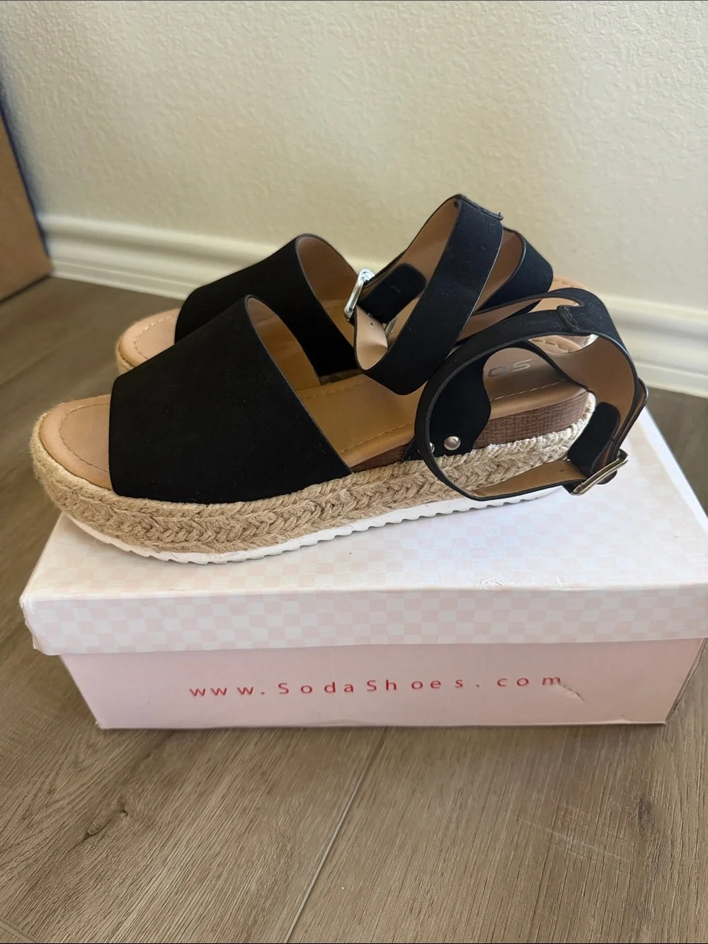 Soda Black Espadrille Platform Wedge Sandals